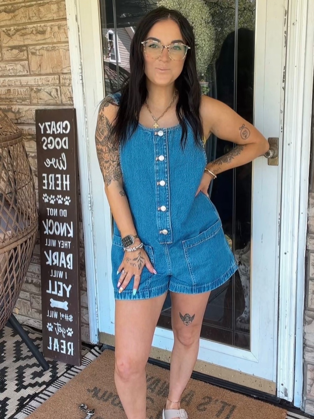 American Eagle Outfitters Blue Denim Button Romper